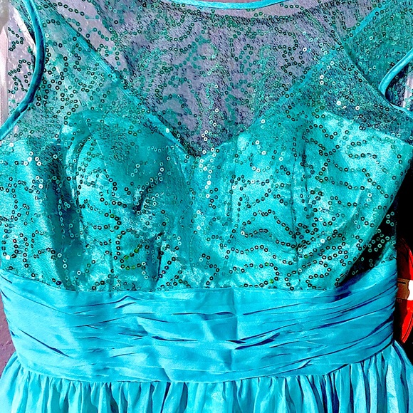 Turquoise short sequin short formal dress - Picture 2 of 10